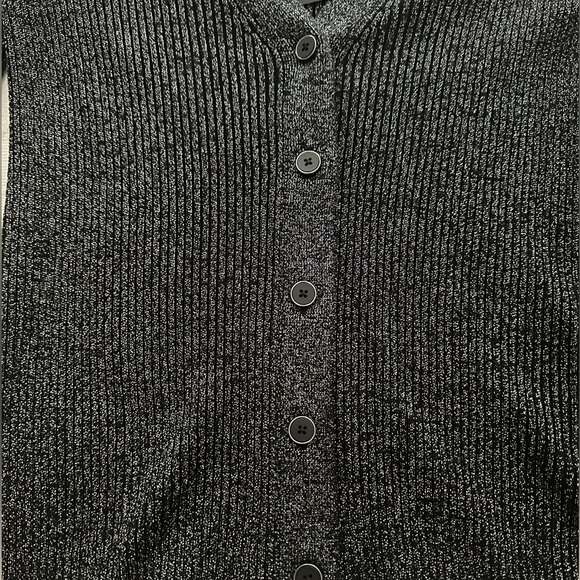 Re/Done 60s Ribbed Metallic Wool Cardigan Black Silver - Picture 4 of 5